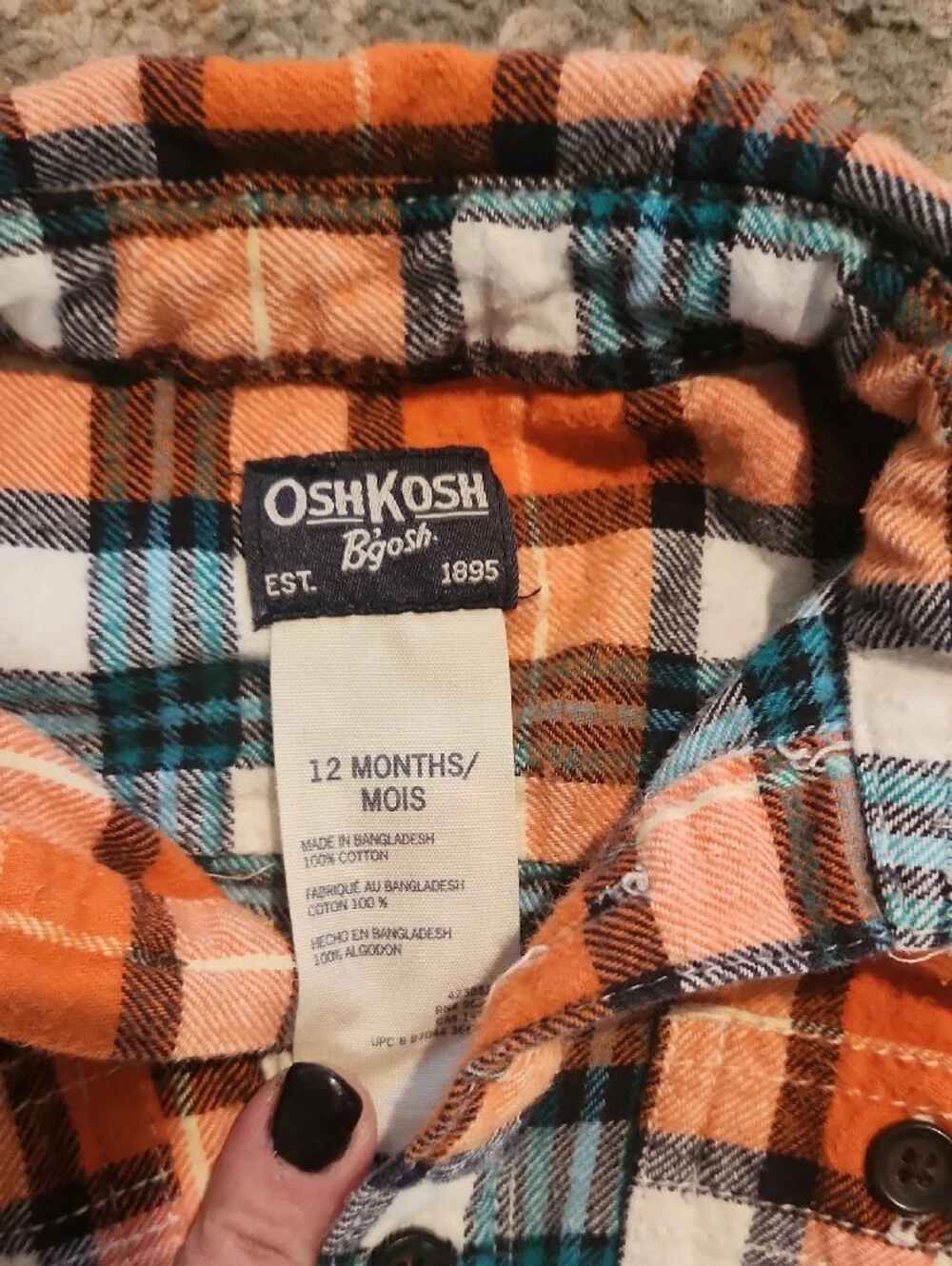 OshKosh B'gosh Orange Plaid Baby Button-Down Onesie with Blue Accents